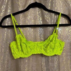 Aerie Real Power Beach Daze Lace Lime Green Unlined Balconette Bra 34C NWT